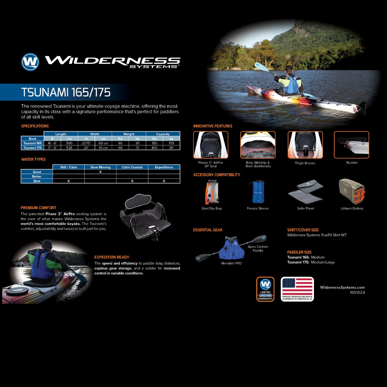 Wilderness Systems Tsunami 175 Touring Kayak with Rudder, 9720717^1